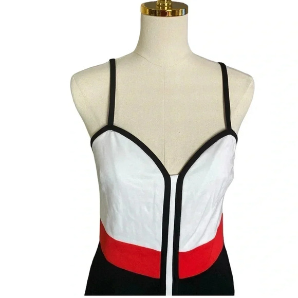 BEBE | Black/White/RedColor Blocked Bodycon Corset Mini Cocktail Dress Size M - Picture 6 of 10